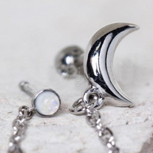 316L Stainless Steel Moon Chain Nose + Cartilage Earring | Fashion Hut Jewelry