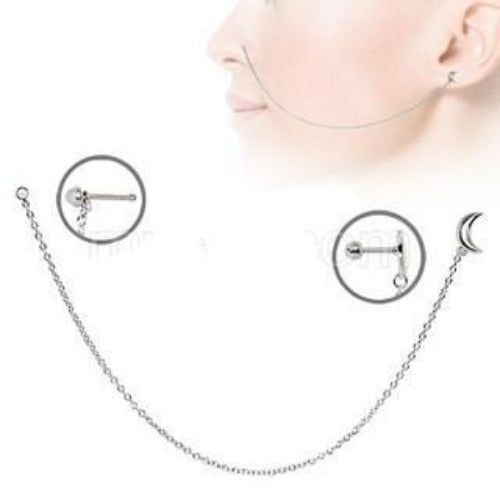 316L Stainless Steel Moon Chain Nose + Cartilage Earring | Fashion Hut Jewelry