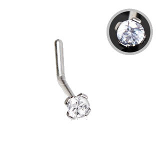 316L Stainless Steel Prong Set CZ L Bend Nose Ring | Fashion Hut Jewelry