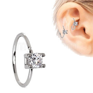 316L Stainless Steel Prong Set CZ Cartilage Earring | Fashion Hut Jewelry