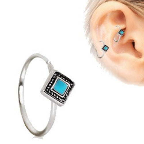 316L Stainless Steel Rhombus Cut Turquoise Cartilage Earring | Fashion Hut Jewelry