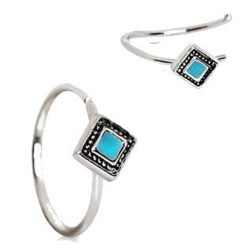 316L Stainless Steel Rhombus Cut Turquoise Nose Hoop | Fashion Hut Jewelry