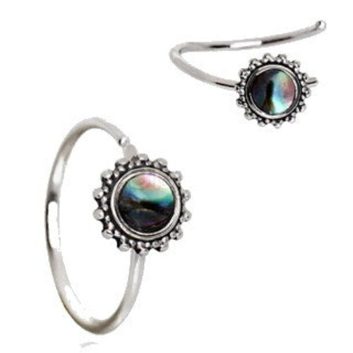 316L Stainless Steel Abalone Shell Charm Nose Hoop / Cartilage Earring | Fashion Hut Jewelry
