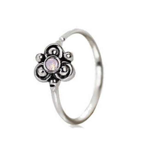 316L Stainless Steel Pink Ornate Flower Nose Hoop / Cartilage Earring | Fashion Hut Jewelry