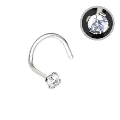 316L Stainless Steel Prong Set CZ Screw Nose Ring | Fashion Hut Jewelry