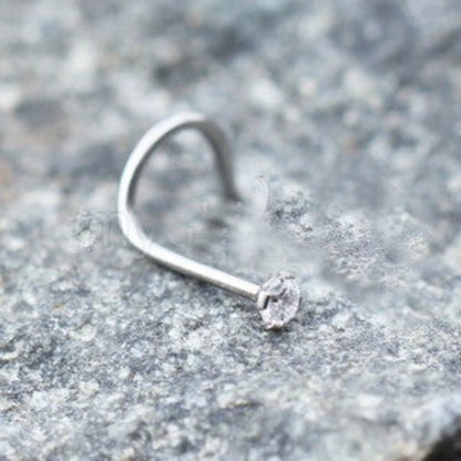 316L Stainless Steel Prong Set CZ Screw Nose Ring | Fashion Hut Jewelry