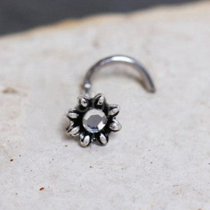 Jeweled Flower Nose Screw Ring | Fashion Hut Jewelry