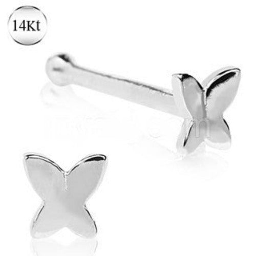 14Kt White Gold Stud Nose Ring with a Butterfly | Fashion Hut Jewelry