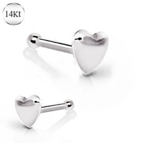 14Kt White Gold Stud Nose Ring with a Heart | Fashion Hut Jewelry