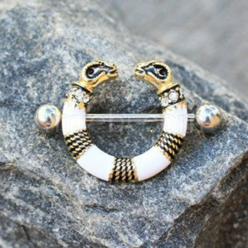 316L Stainless Steel Golden Egyptian Ram Circular Nipple Shield - Fashion Hut Jewelry