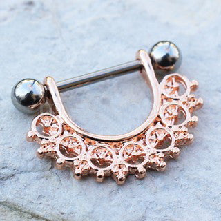 Rose Gold Filigree Fan Design Nipple Ring - Fashion Hut Jewelry