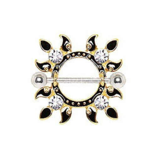 Gold Plated Jeweled Flaming Sun Nipple Shield | Fashion Hut Jewelry