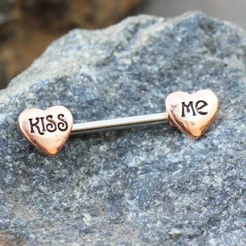Rose Gold "Kiss Me" Heart Nipple Bar | Fashion Hut Jewelry