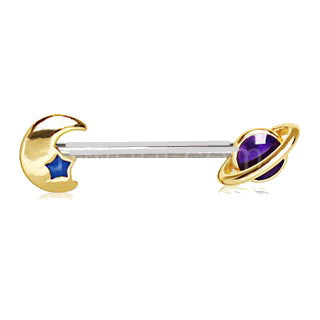 Gold Galaxy Planet & Moon Nipple Bar | Fashion Hut Jewelry