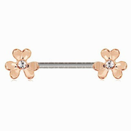 Rose Gold Plated Jeweled Clover Leaf Nipple Bar | Fashion Hut Jewelry