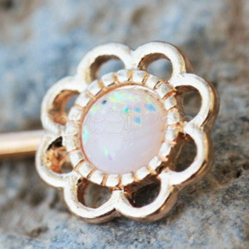 Rose Gold Synthetic Opal Flower Nipple Bar | Fashion Hut Jewelry