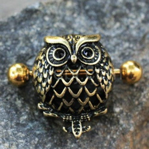 Antique Gold Plated Owl Dome Shape Nipple Shield | Fashion Hut Jewelry