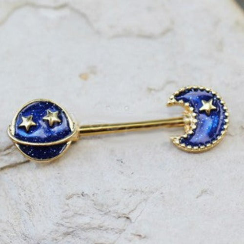 Gold Plated Blue Galaxy Stardust Nipple Bar | Fashion Hut Jewelry