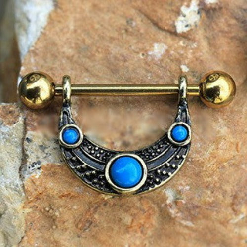 Gold Plated Turquoise Shield Nipple Ring | Fashion Hut Jewelry
