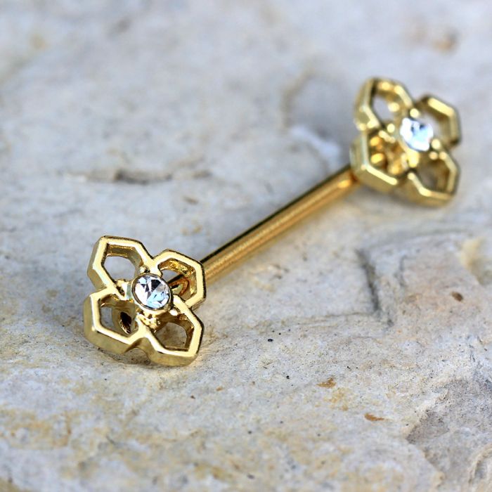 Gold Plated Pinwheel Flower Nipple Bar | Fashion Hut Jewelry