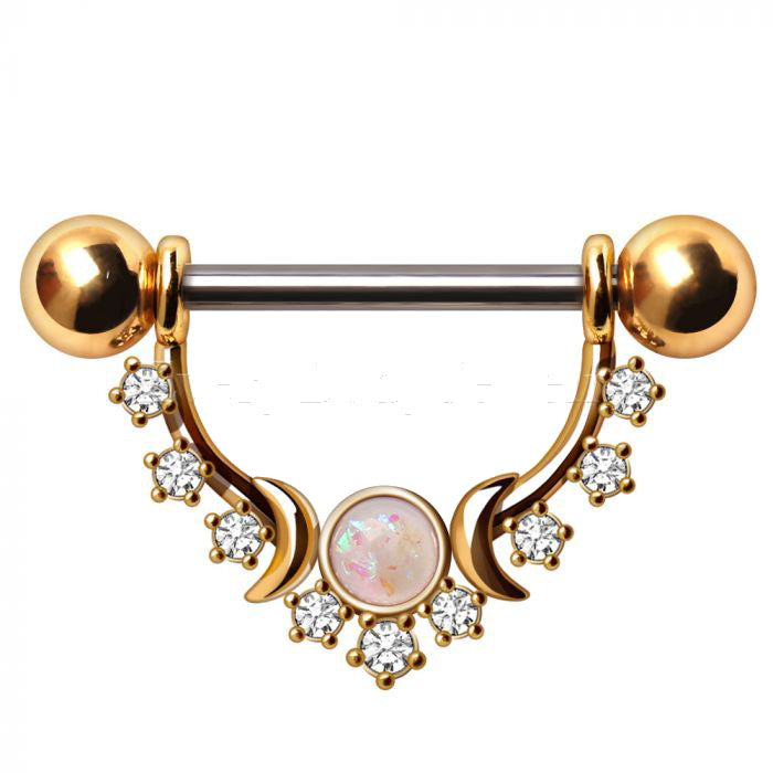 Gold Plated Multi Jeweled Moon and Stars Nipple Shield | Fashion Hut Jewelry