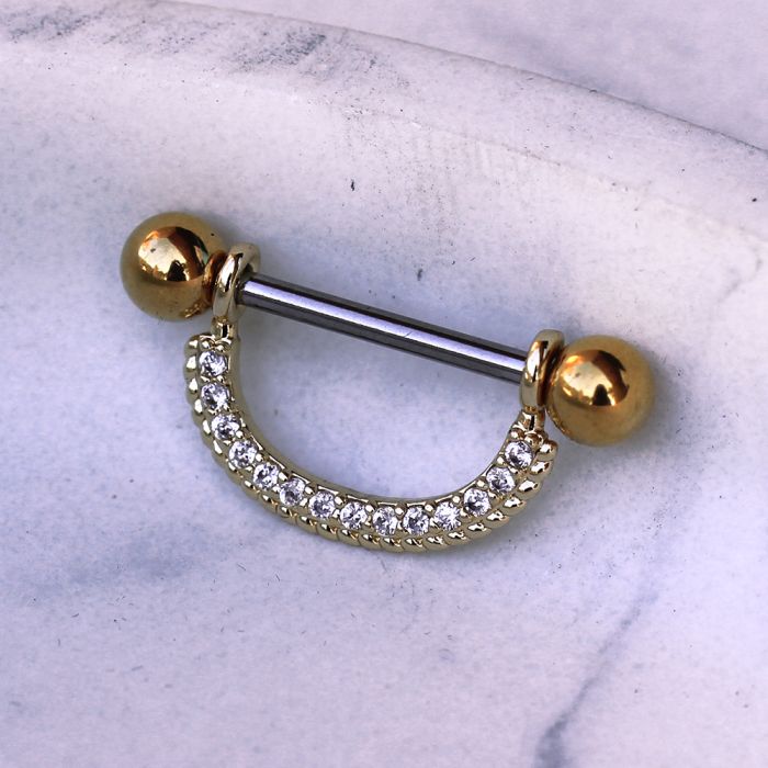 Gold Plated Ornate Multi Jeweled Nipple Shield | Fashion Hut Jewelry