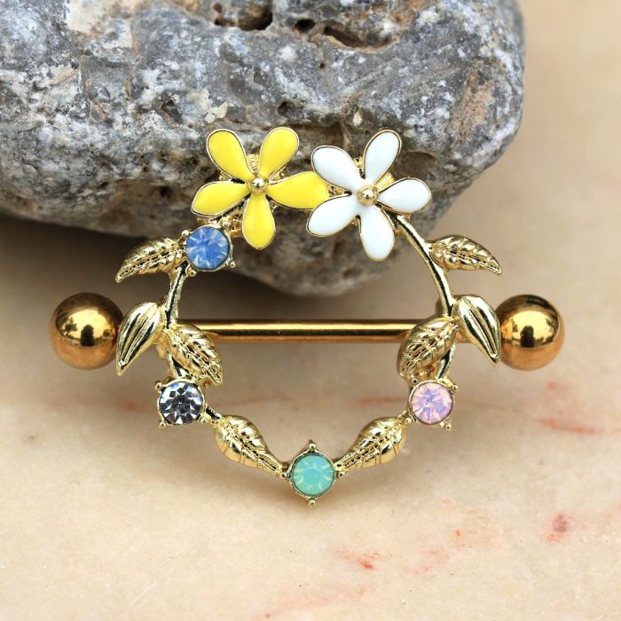 Gold Plated Daisy Flower Field Nipple Shield | Fashion Hut Jewelry