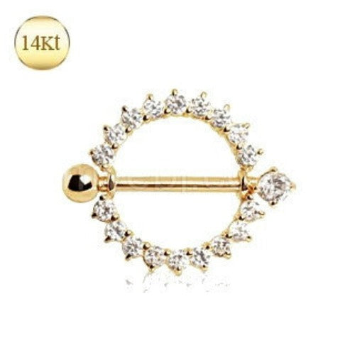 14Kt Yellow Gold Nipple Ring with Round CZ | Fashion Hut Jewelry