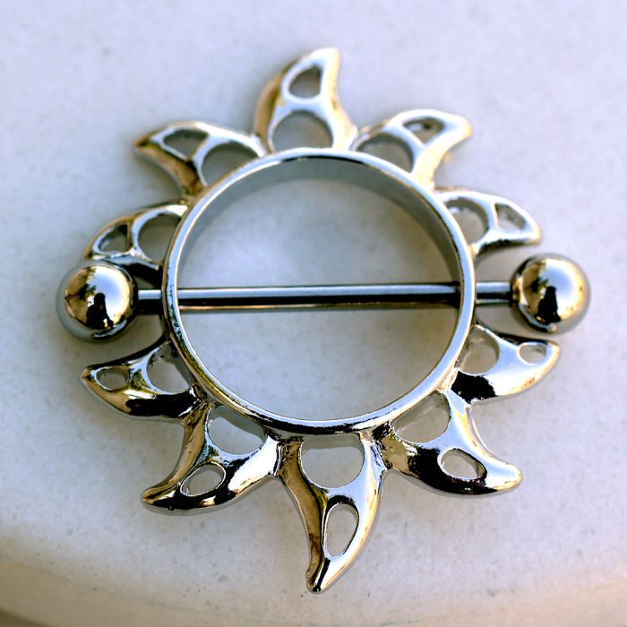 316L Surgical Steel Nipple Shield with Flaming Sun | Fashion Hut Jewelry