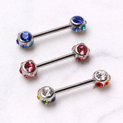 316L Surgical Steel Nipple Bar with Multi-Gemmed Balls | Fashion Hut Jewelry