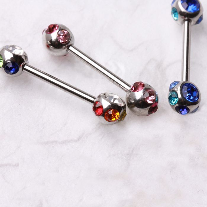 316L Surgical Steel Nipple Bar with Multi-Gemmed Balls - Fashion Hut Jewelry