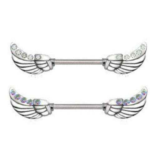 316L Surgical Steel Twinkling Angelic Wings Nipple Bar | Fashion Hut Jewelry