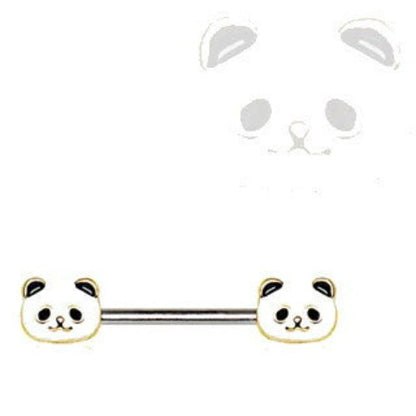 316L Stainless Steel Golden Panda Nipple Bar - Fashion Hut Jewelry