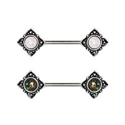 Mystical Flower Nipple Bar with Synthetic Opal | Fashion Hut Jewelry