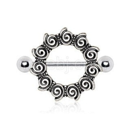 316L Stainless Steel Antique Tribal Multi-Spiral Nipple Shield | Fashion Hut Jewelry