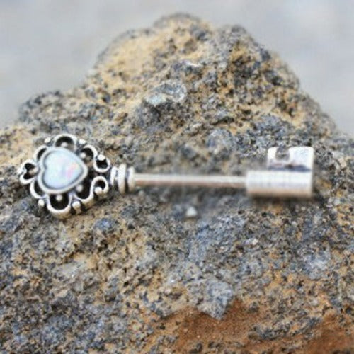 316L Stainless Steel Victorian Key Nipple Bar with Synthetic Opal | Fashion Hut Jewelry