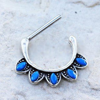 316L Stainless Steel Turquoise Tribal Nipple Clicker Ring | Fashion Hut Jewelry