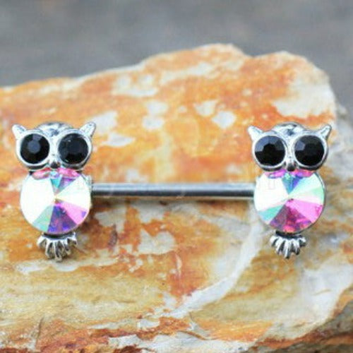 316L Stainless Steel Aurora Owl Nipple Bar | Fashion Hut Jewelry