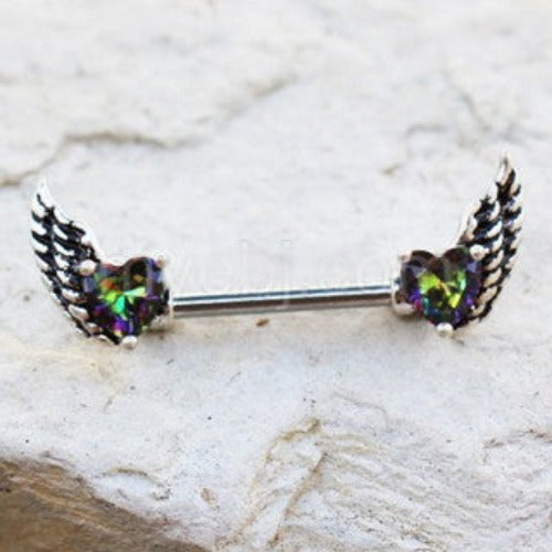 316L Surgical Steel Gothic Winged Heart Nipple Bar | Fashion Hut Jewelry