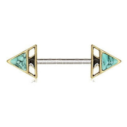 Gold Plated Turquoise Triangle Pyramid Nipple Bar | Fashion Hut Jewelry