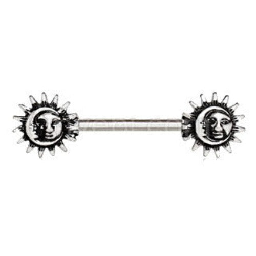 316L Stainless Steel Vintage Sun and Moon Nipple Bar | Fashion Hut Jewelry