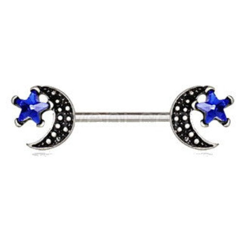 316L Stainless Steel Moon and Blue Star Nipple Bar | Fashion Hut Jewelry