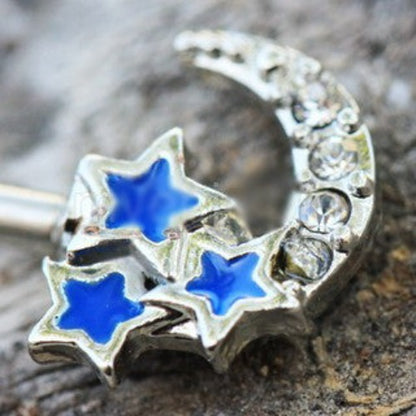 316L Stainless Steel Jeweled Moon and Star Nipple Bar | Fashion Hut Jewelry