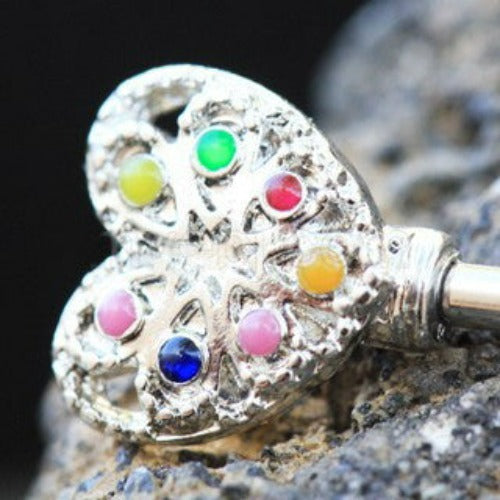 316L Stainless Steel Rainbow Key Nipple Bar | Fashion Hut Jewelry