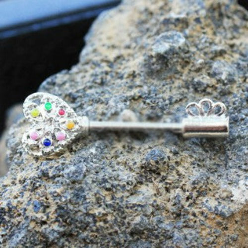 316L Stainless Steel Rainbow Key Nipple Bar | Fashion Hut Jewelry
