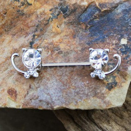 316L Stainless Steel Jeweled Kitty Cat Nipple Bar - Fashion Hut Jewelry