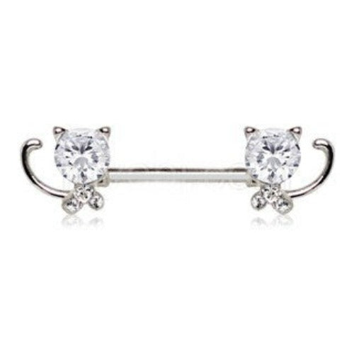 316L Stainless Steel Jeweled Kitty Cat Nipple Bar | Fashion Hut Jewelry