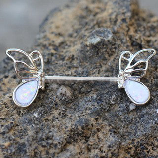 316L Stainless Steel Synthetic Opal Butterfly Nipple Bar | Fashion Hut Jewelry