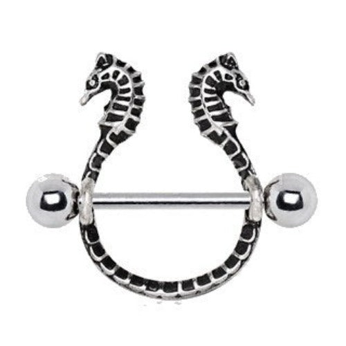 316L Stainless Steel Double Wicked Seahorse Nipple Shield | Fashion Hut Jewelry