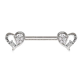 316L Stainless Steel Jeweled Lovely Heart Nipple Bar | Fashion Hut Jewelry